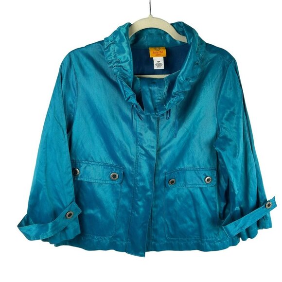 Ruby Rd Cowl Neck Jacket Women 10 Petite Blue Turquoise Lightweight Metallic - Picture 1 of 7